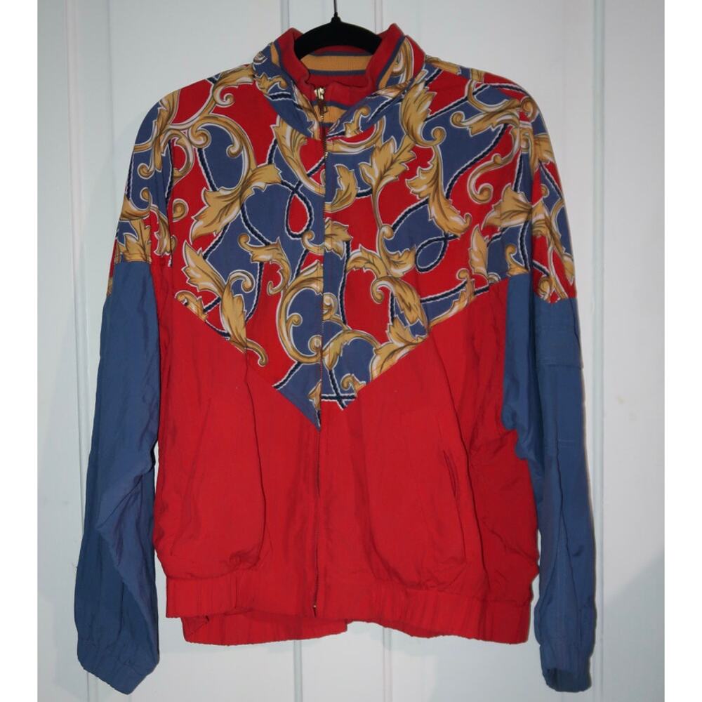 Lis Sport Vintage Baroque print 80s‎ 90s Red Blue Gold Sailor Windbreaker Medium
